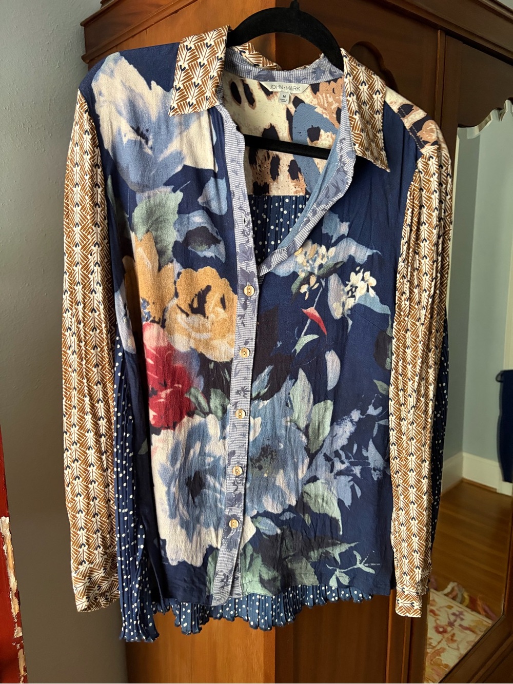 John Mark Multicolor Floral-Abstract Button Top